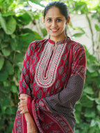 AHAANA - RED AND BLACK  OFFICE WEARS- MUL COTTON - SALWAR SUIT WITH DUPATTA - LABEL ZIVARA