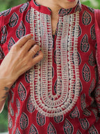 AHAANA - RED AND BLACK  OFFICE WEARS- MUL COTTON - SALWAR SUIT WITH DUPATTA - LABEL ZIVARA