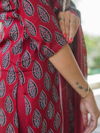 AHAANA - RED AND BLACK  OFFICE WEARS- MUL COTTON - SALWAR SUIT WITH DUPATTA - LABEL ZIVARA