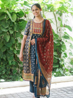 Mridula GREEN AJRAKH OFFICE WEARS- MUL COTTON - SALWAR SUIT WITH DUPATTA - LABEL ZIVARA