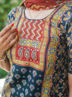 Mridula GREEN AJRAKH OFFICE WEARS- MUL COTTON - SALWAR SUIT WITH DUPATTA - LABEL ZIVARA