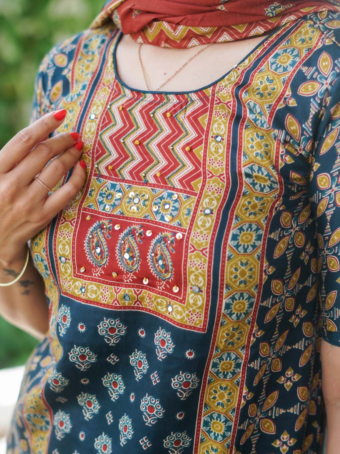 Mridula GREEN AJRAKH OFFICE WEARS- MUL COTTON - SALWAR SUIT WITH DUPATTA - LABEL ZIVARA