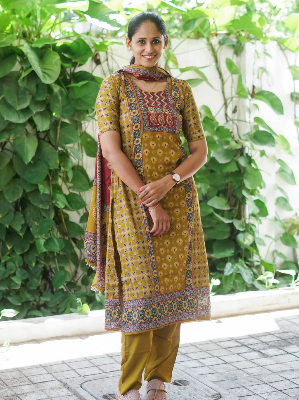 Mridula - YELLOW  AJRAKH OFFICE WEARS- MUL COTTON - SALWAR SUIT WITH DUPATTA - LABEL ZIVARA