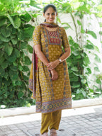 Mridula - YELLOW  AJRAKH OFFICE WEARS- MUL COTTON - SALWAR SUIT WITH DUPATTA - LABEL ZIVARA