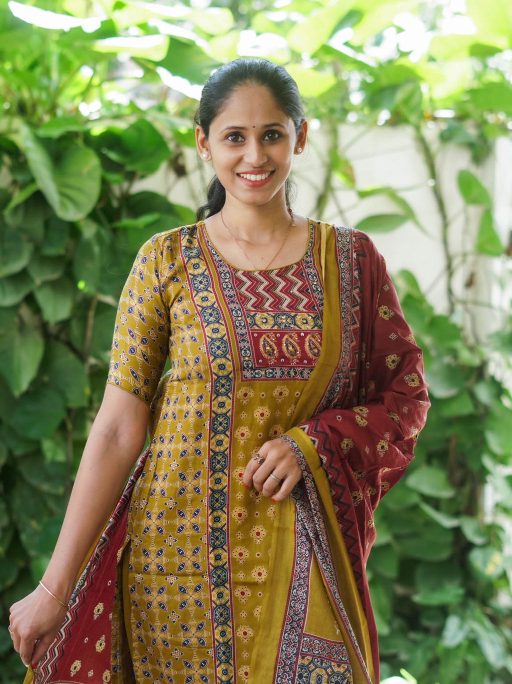 Mridula - YELLOW  AJRAKH OFFICE WEARS- MUL COTTON - SALWAR SUIT WITH DUPATTA - LABEL ZIVARA