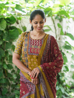 Mridula - YELLOW  AJRAKH OFFICE WEARS- MUL COTTON - SALWAR SUIT WITH DUPATTA - LABEL ZIVARA