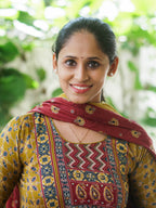 Mridula - YELLOW  AJRAKH OFFICE WEARS- MUL COTTON - SALWAR SUIT WITH DUPATTA - LABEL ZIVARA