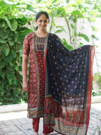 Mridula - MUD BROWN AJRAKH OFFICE WEARS- MUL COTTON - SALWAR SUIT WITH DUPATTA - LABEL ZIVARA