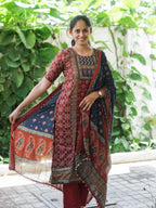 Mridula - MUD BROWN AJRAKH OFFICE WEARS- MUL COTTON - SALWAR SUIT WITH DUPATTA - LABEL ZIVARA