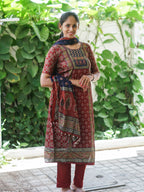 Mridula - MUD BROWN AJRAKH OFFICE WEARS- MUL COTTON - SALWAR SUIT WITH DUPATTA - LABEL ZIVARA
