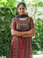 Mridula - MUD BROWN AJRAKH OFFICE WEARS- MUL COTTON - SALWAR SUIT WITH DUPATTA - LABEL ZIVARA