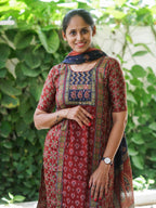Mridula - MUD BROWN AJRAKH OFFICE WEARS- MUL COTTON - SALWAR SUIT WITH DUPATTA - LABEL ZIVARA
