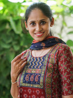 Mridula - MUD BROWN AJRAKH OFFICE WEARS- MUL COTTON - SALWAR SUIT WITH DUPATTA - LABEL ZIVARA