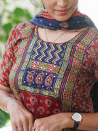 Mridula - MUD BROWN AJRAKH OFFICE WEARS- MUL COTTON - SALWAR SUIT WITH DUPATTA - LABEL ZIVARA