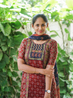 Mridula - MUD BROWN AJRAKH OFFICE WEARS- MUL COTTON - SALWAR SUIT WITH DUPATTA - LABEL ZIVARA