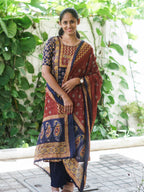 Mridula - Blue AJRAKH OFFICE WEARS- MUL COTTON - SALWAR SUIT WITH DUPATTA - LABEL ZIVARA