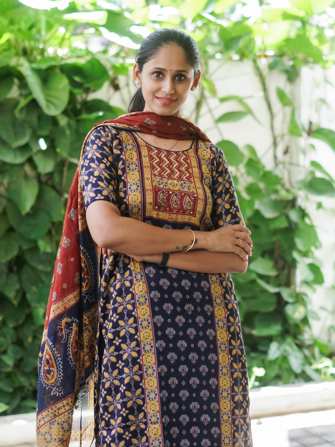 Mridula - Blue AJRAKH OFFICE WEARS- MUL COTTON - SALWAR SUIT WITH DUPATTA - LABEL ZIVARA