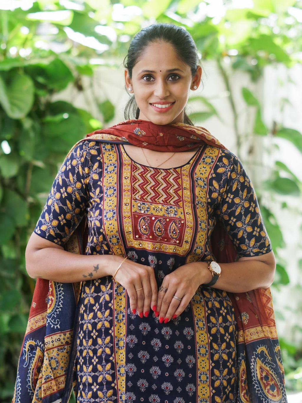 Mridula - Blue AJRAKH OFFICE WEARS- MUL COTTON - SALWAR SUIT WITH DUPATTA - LABEL ZIVARA