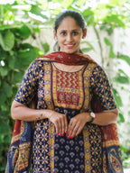 Mridula - Blue AJRAKH OFFICE WEARS- MUL COTTON - SALWAR SUIT WITH DUPATTA - LABEL ZIVARA