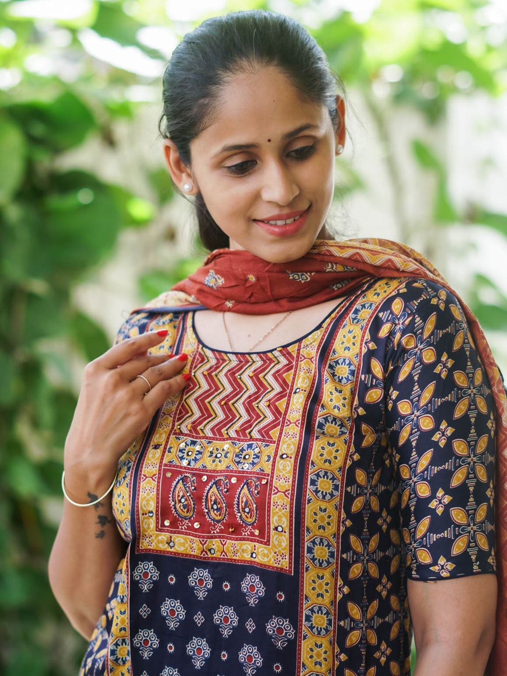 Mridula - Blue AJRAKH OFFICE WEARS- MUL COTTON - SALWAR SUIT WITH DUPATTA - LABEL ZIVARA