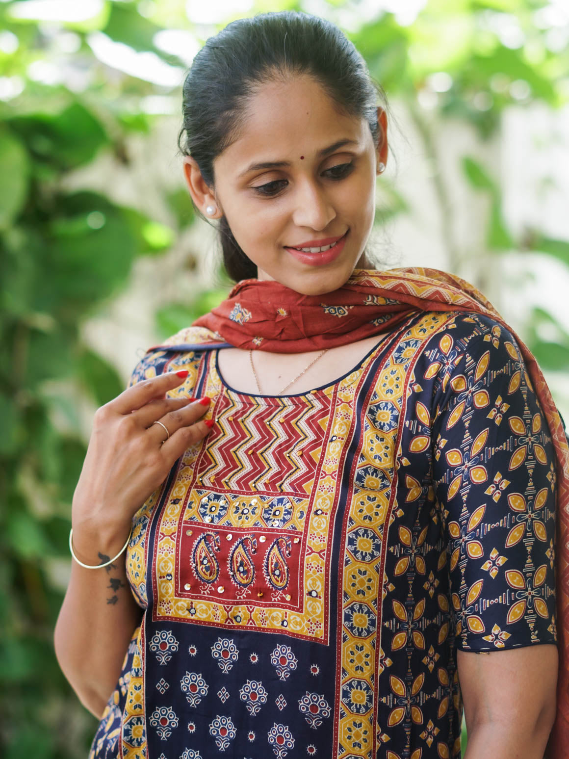 Mridula - Blue AJRAKH OFFICE WEARS- MUL COTTON - SALWAR SUIT WITH DUPATTA - LABEL ZIVARA