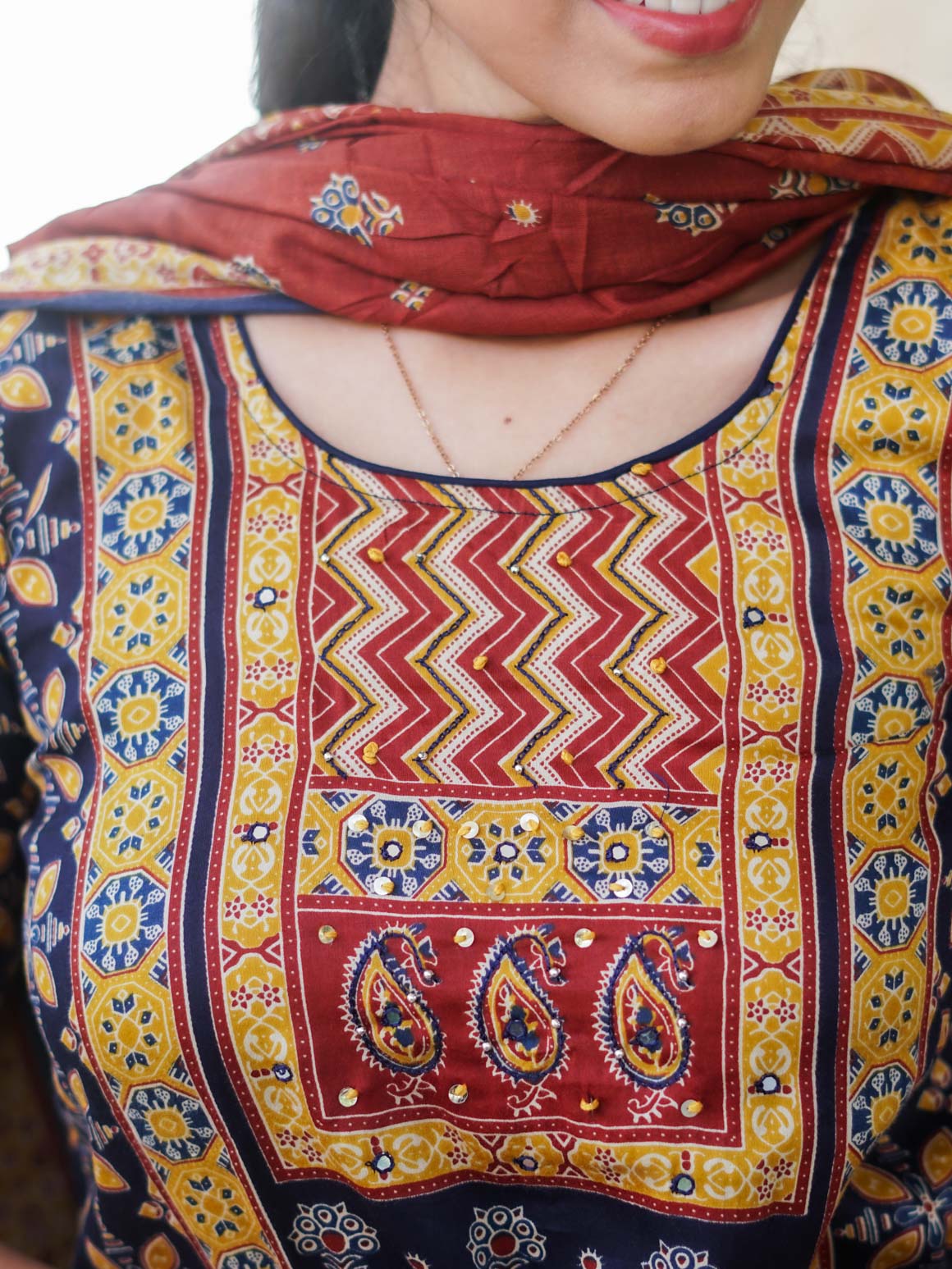 Mridula - Blue AJRAKH OFFICE WEARS- MUL COTTON - SALWAR SUIT WITH DUPATTA - LABEL ZIVARA