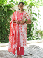 DHANYA - PEACH - Office wear HANDLOOM cotton PATCH WORK - SALWAR SUIT WITH DUPATTA - LABEL ZIVARA