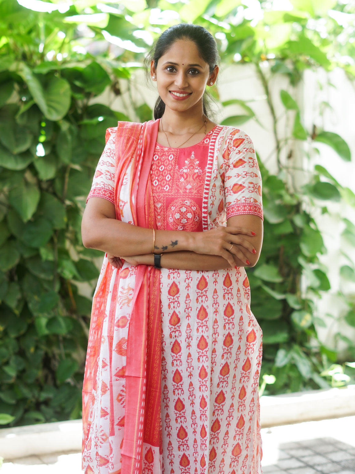 DHANYA - PEACH - Office wear HANDLOOM cotton PATCH WORK - SALWAR SUIT WITH DUPATTA - LABEL ZIVARA