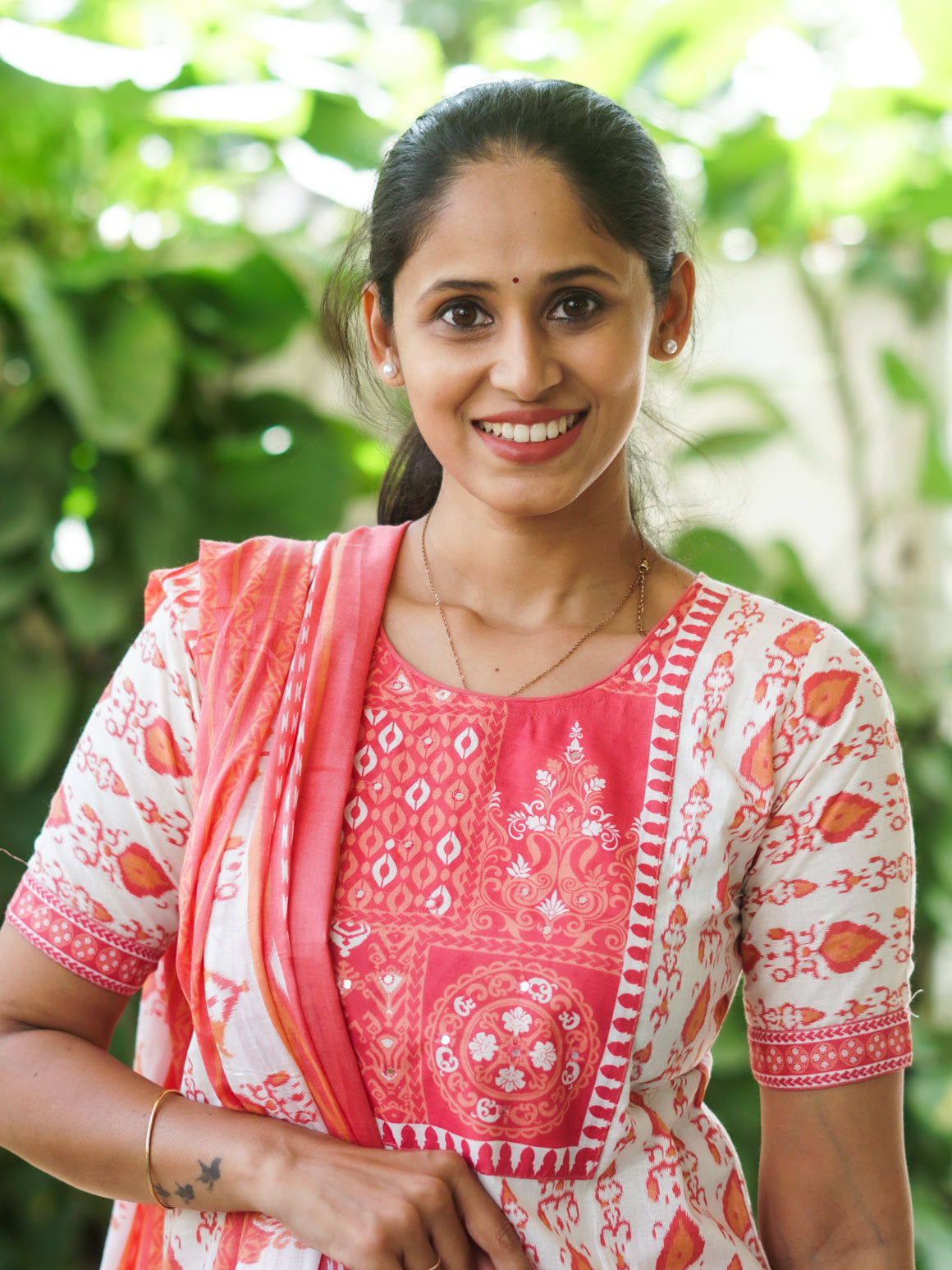 DHANYA - PEACH - Office wear HANDLOOM cotton PATCH WORK - SALWAR SUIT WITH DUPATTA - LABEL ZIVARA