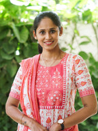 DHANYA - PEACH - Office wear HANDLOOM cotton PATCH WORK - SALWAR SUIT WITH DUPATTA - LABEL ZIVARA