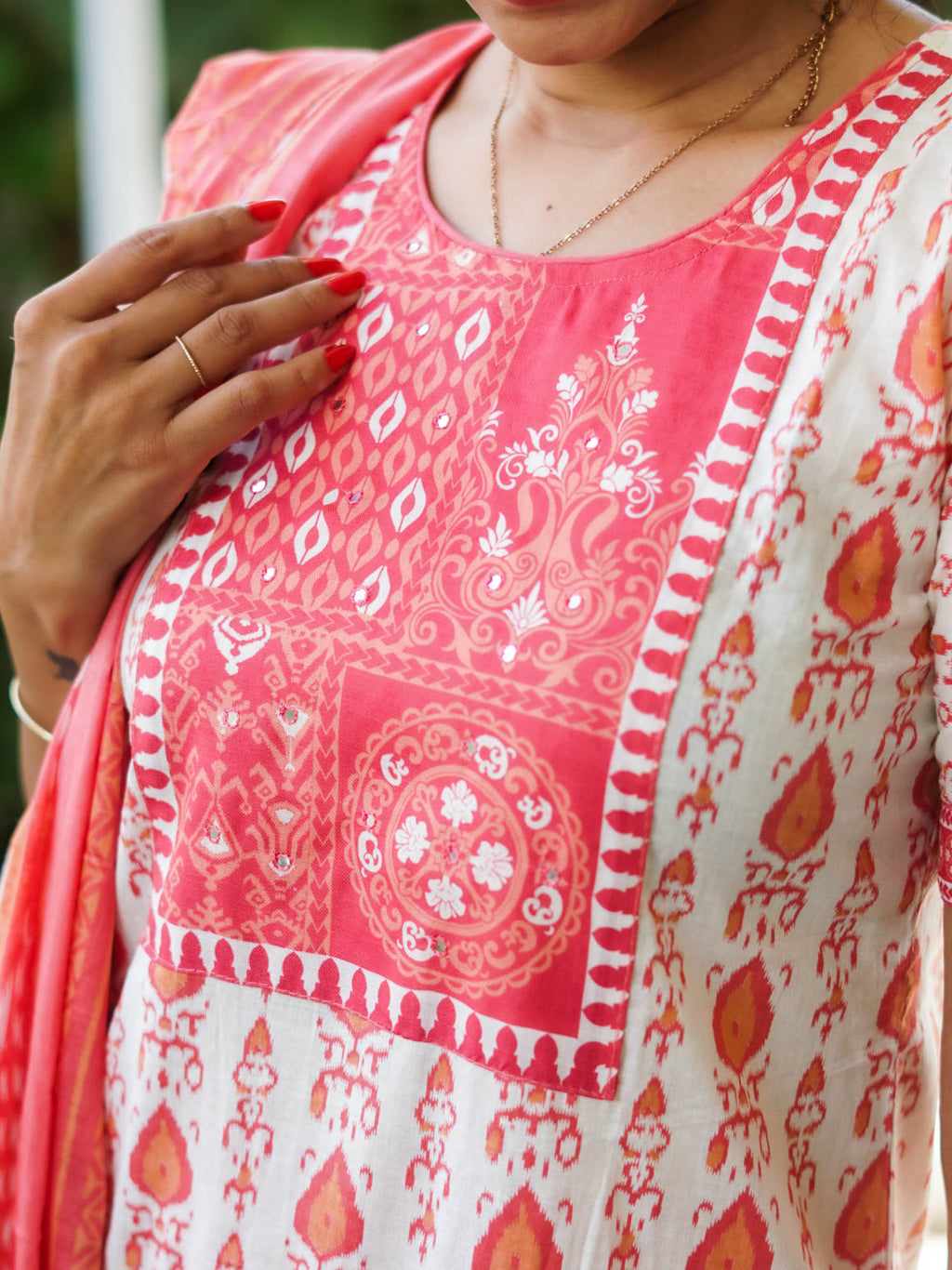 DHANYA - PEACH - Office wear HANDLOOM cotton PATCH WORK - SALWAR SUIT WITH DUPATTA - LABEL ZIVARA