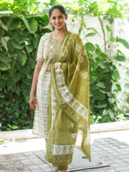 DHANYA - GREEN - Office wear HANDLOOM cotton PATCH WORK - SALWAR SUIT WITH DUPATTA - LABEL ZIVARA