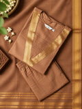 SHREYA - LIGHT CHOCOLATE BROWN HANDLOOM COTTON - SALWAR SUIT WITH DUPATTA - LABEL ZIVARA