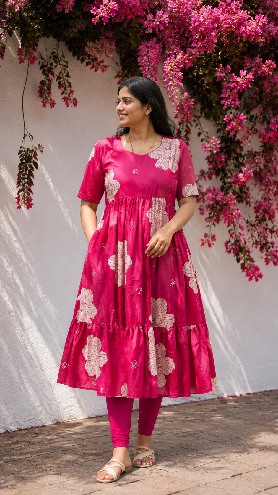 Manvi - Pink floral maternity comfy maxi for women - Label Zivara