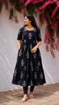 Manvi - Dark blue floral maternity comfy maxi for women - Label Zivara