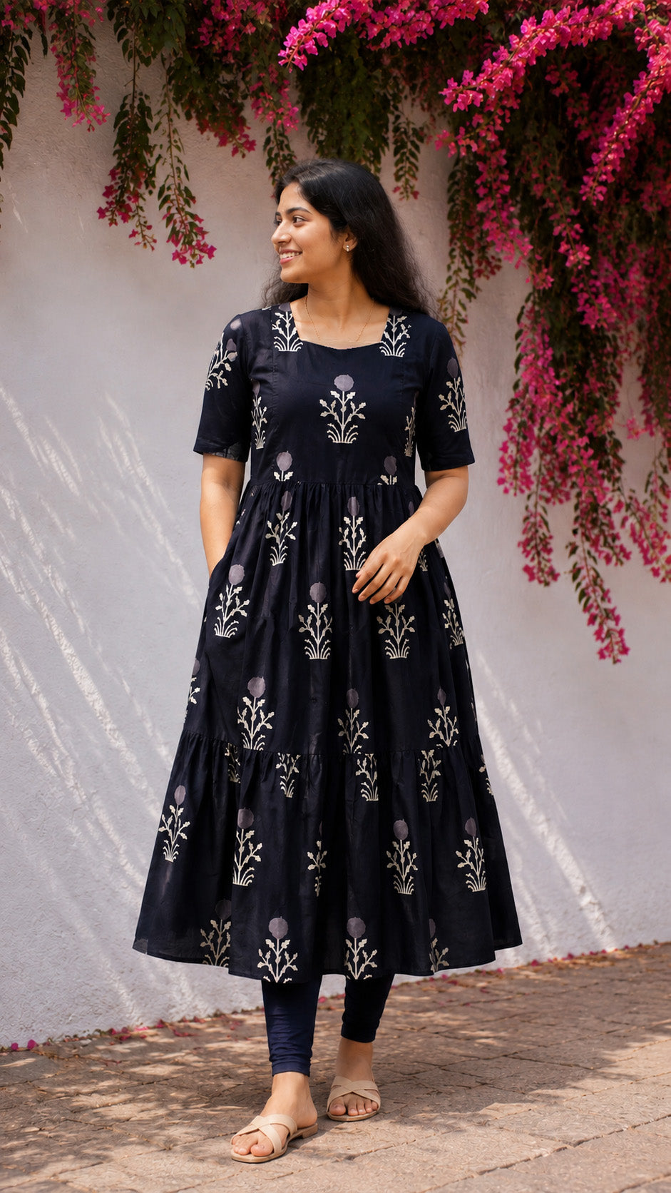 Manvi - Dark blue floral maternity comfy maxi for women - Label Zivara