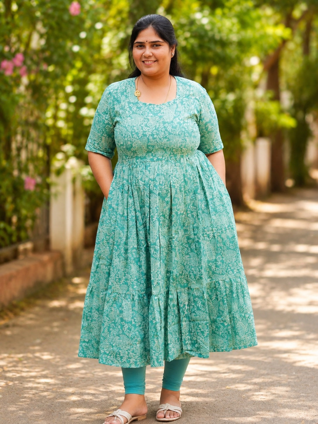 Manvi - Teal green floral maternity comfy maxi for women - Label Zivara