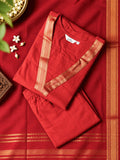 SHREYA - RED HANDLOOM COTTON - SALWAR SUIT WITH DUPATTA - LABEL ZIVARA