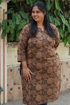 Mira - BROWN LEAF  -Trending print cotton straight cut kurti for office wear - LABEL ZIVARA