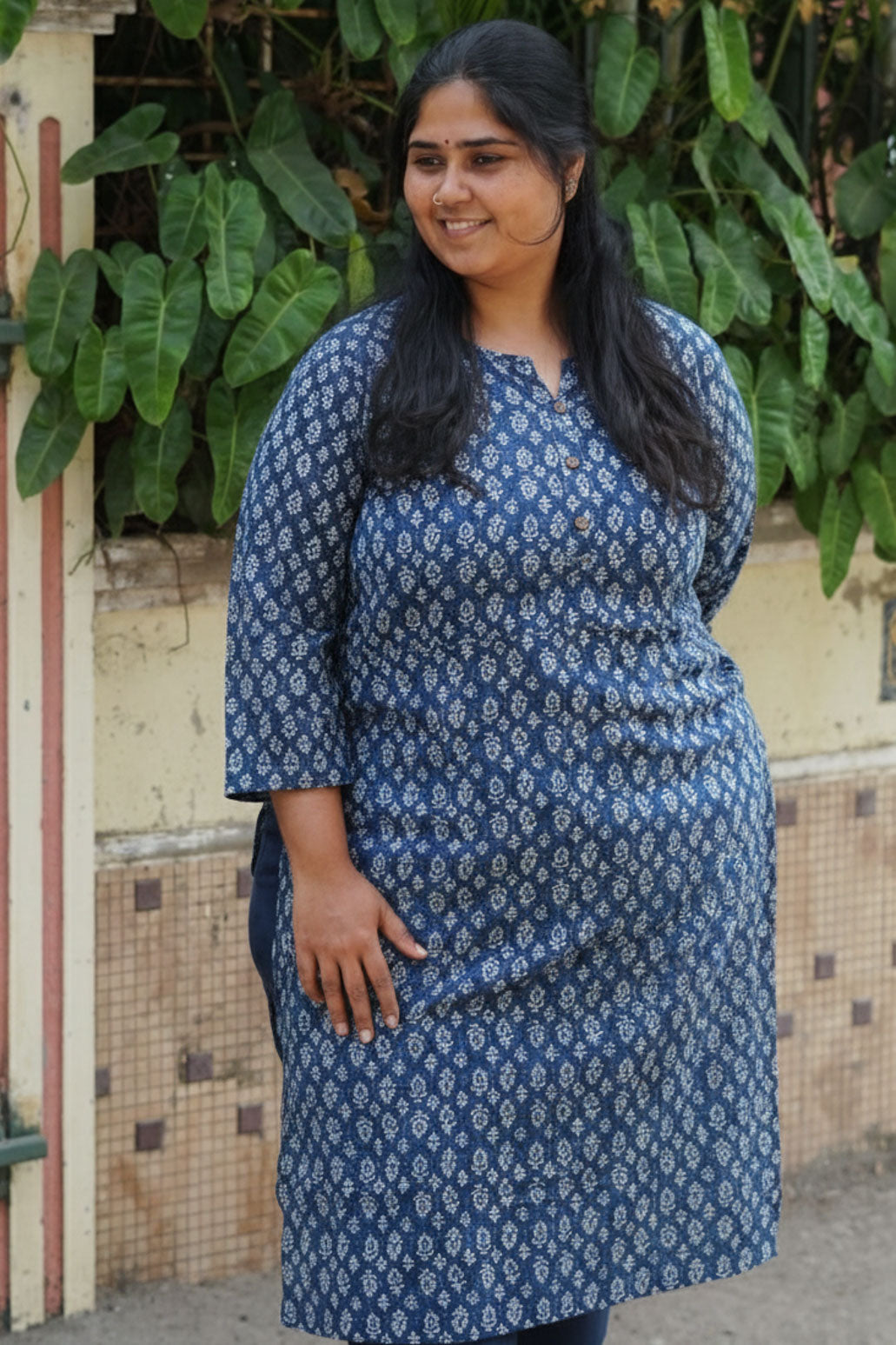 Mira -INDIGO BLUE-Trending print cotton straight cut kurti for office wear - LABEL ZIVARA