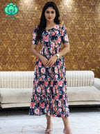 Aalia- Blue floral cotton COMFY long maxi for women- Label Zivara