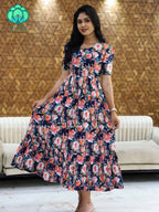 Aalia- Blue floral cotton COMFY long maxi for women- Label Zivara