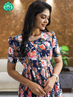 Aalia- Blue floral cotton COMFY long maxi for women- Label Zivara