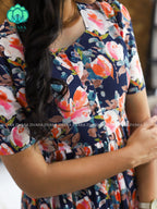 Aalia- Blue floral cotton COMFY long maxi for women- Label Zivara