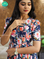 Aalia- Blue floral cotton COMFY long maxi for women- Label Zivara