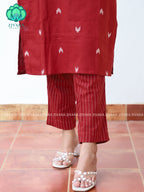 REDDISH BROWN  - Mona-  COMFY AND OFFICE WEARpure handloom cotton pre-washed Full length straight cut coord sets for women- Label Zivara