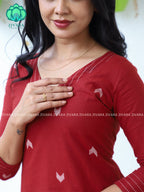 REDDISH BROWN  - Mona-  COMFY AND OFFICE WEARpure handloom cotton pre-washed Full length straight cut coord sets for women- Label Zivara