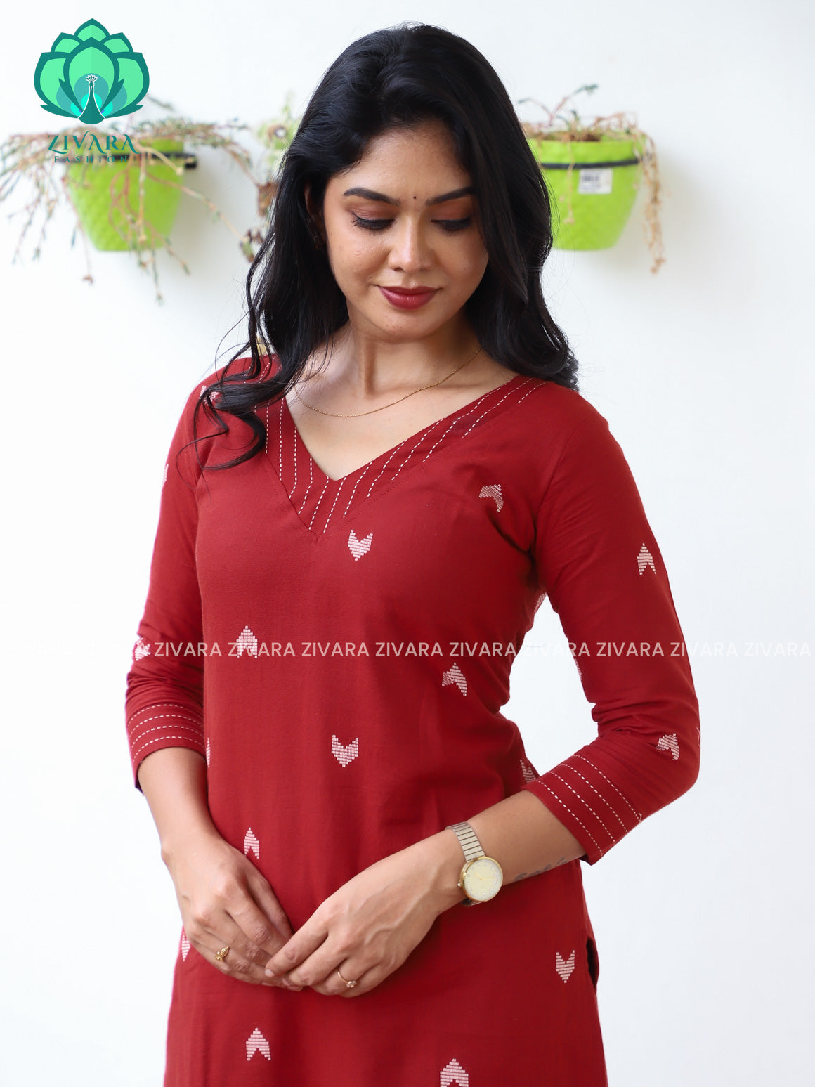 REDDISH BROWN  - Mona-  COMFY AND OFFICE WEARpure handloom cotton pre-washed Full length straight cut coord sets for women- Label Zivara