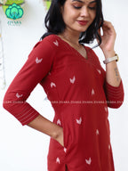 REDDISH BROWN  - Mona-  COMFY AND OFFICE WEARpure handloom cotton pre-washed Full length straight cut coord sets for women- Label Zivara