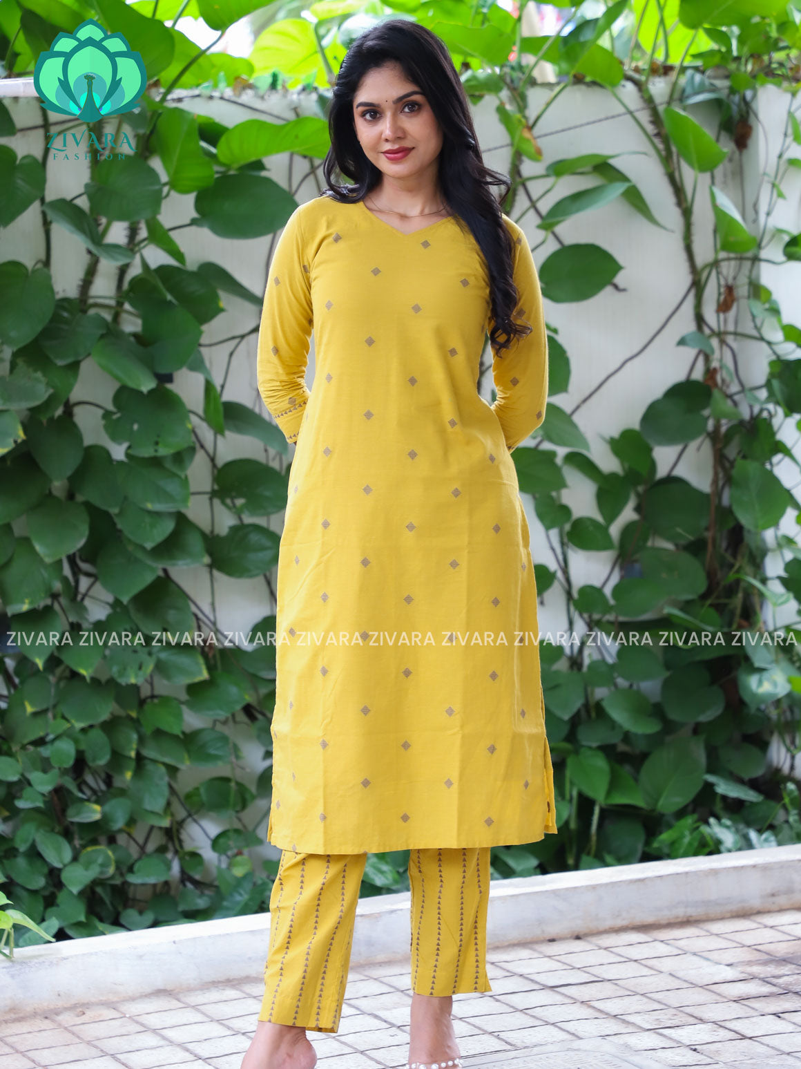 SUBTLE MUSTARD YELLOW - Mona-  COMFY AND OFFICE WEAR pure handloom cotton pre-washed Full length straight cut coord sets for women- Label Zivara